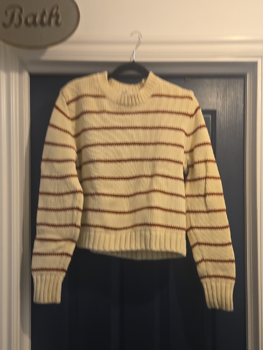 Madewell LARGE Cream Crewneck Sweater with Rust Stripes